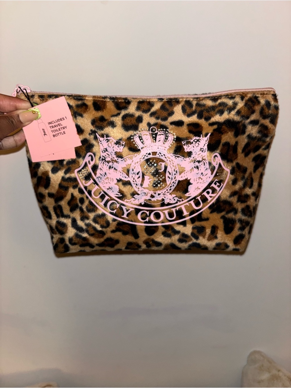 Juicy Couture Leopard Print Cosmetic Pouch with Pink Logo